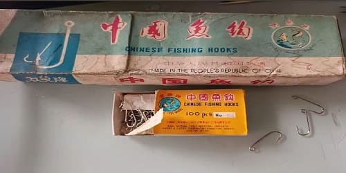 Old-fashioned fishhooks produced by CW fishhook manufacturer in the 1990s