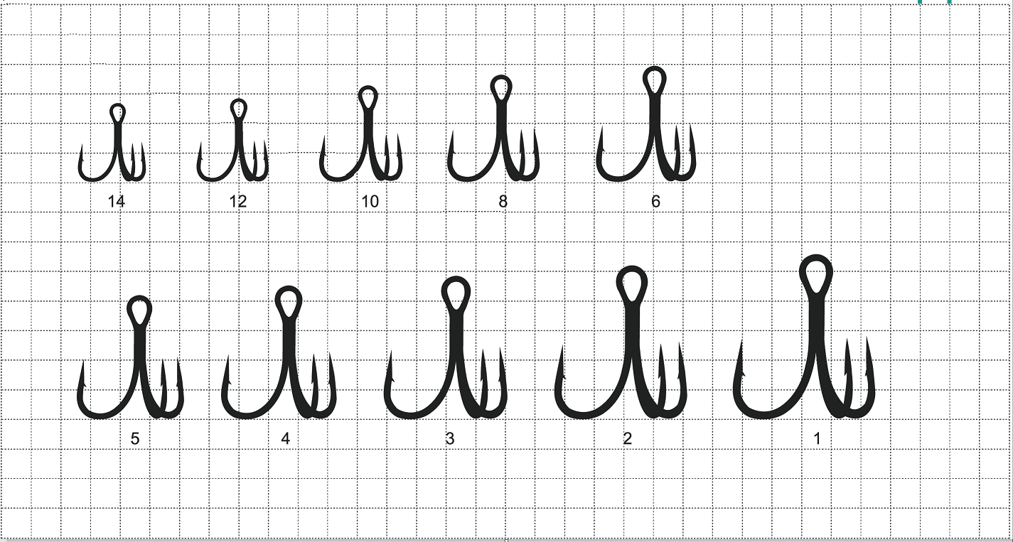 treble hooks for catfish size chart