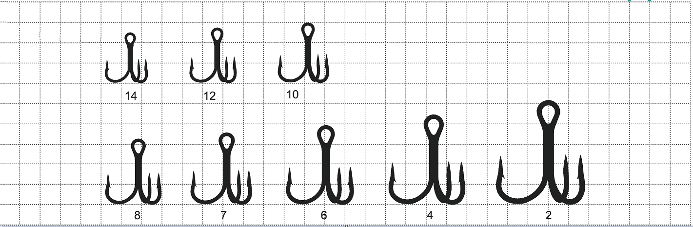 Treble Hook 2X Size Chart